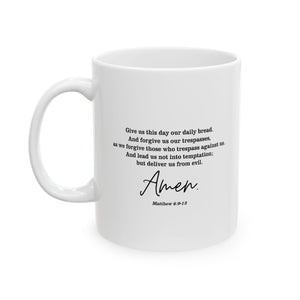The Lord’s Prayer Mug | Matthew 6:9-13 Bible Verse Coffee Cup | Christian Gift with Cross Design