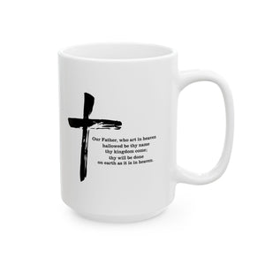The Lord’s Prayer Mug | Matthew 6:9-13 Bible Verse Coffee Cup | Christian Gift with Cross Design
