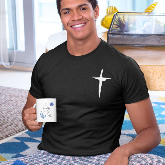 Cross of Grace | Unisex Christian T-Shirt with Minimalist White Cross | Faith-Based Religious Apparel
