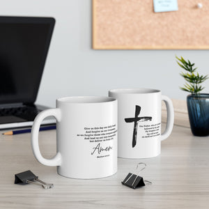 The Lord’s Prayer Mug | Matthew 6:9-13 Bible Verse Coffee Cup | Christian Gift with Cross Design