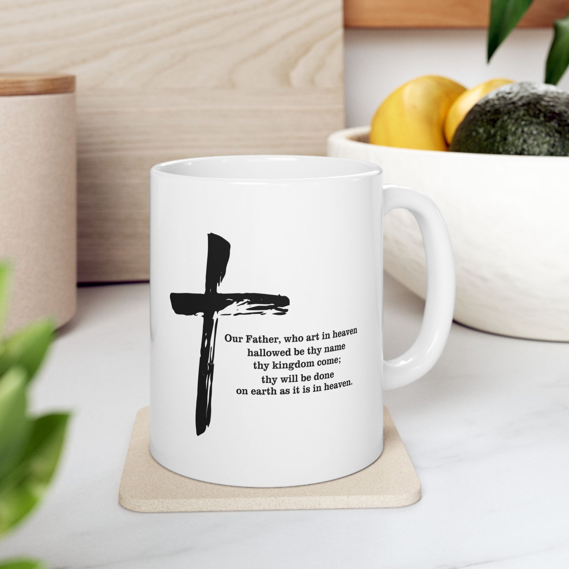 The Lord’s Prayer Mug | Matthew 6:9-13 Bible Verse Coffee Cup | Christian Gift with Cross Design