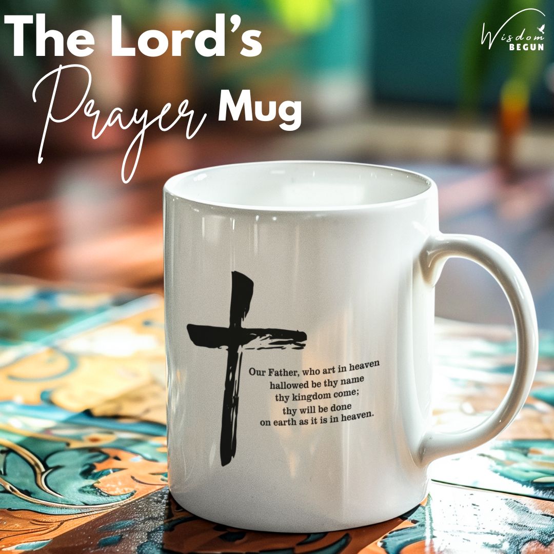 The Lord’s Prayer Mug | Matthew 6:9-13 Bible Verse Coffee Cup | Christian Gift with Cross Design