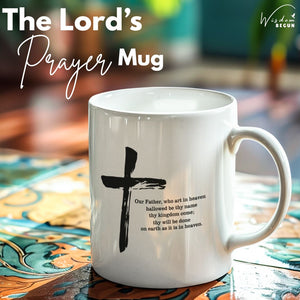 The Lord’s Prayer Mug | Matthew 6:9-13 Bible Verse Coffee Cup | Christian Gift with Cross Design
