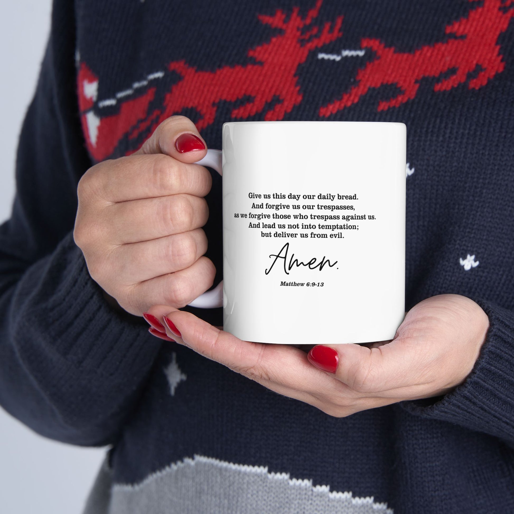 The Lord’s Prayer Mug | Matthew 6:9-13 Bible Verse Coffee Cup | Christian Gift with Cross Design